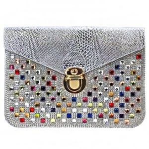 Silver Crystal Touch Screen Friendly Clutch